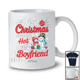 Personalized Custom Name First Christmas with My Hot New Boyfriend; Wonderful Snowman Couple T-Shirt