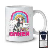 Personalized Custom Name Gamer Girl; Humorous Cow Gaming; Rainbow Games Gamer Farmer T-Shirt