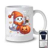 Personalized Custom Name Ghost Drinking Coffee; Lovely Halloween Pumpkin; Family Group T-Shirt