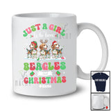 Personalized Custom Name Girl Who Loves Beagles Christmas; Amazing X-mas Snow Lights T-Shirt