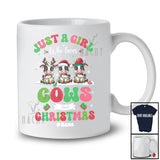 Personalized Custom Name Girl Who Loves Cows Christmas; Amazing X-mas Snow Lights T-Shirt