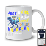 Personalized Custom Name Girl Who Loves Hanukkah; Adorable T-Rex Menorah Light; Family T-Shirt