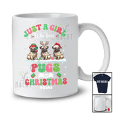 Personalized Custom Name Girl Who Loves Pugs Christmas; Amazing X-mas Snow Lights T-Shirt