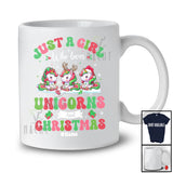 Personalized Custom Name Girl Who Loves Unicorns Christmas; Amazing X-mas Snow Lights T-Shirt