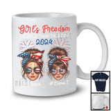 Personalized Custom Name Girl's Freedom Cheaper Than Therapy 2024, Lovely 4th Of July 2 Women Bun Hair T-Shirt