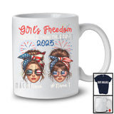 Personalized Custom Name Girl's Freedom Cheaper Than Therapy 2025, Lovely 4th Of July 2 Women Bun Hair T-Shirt