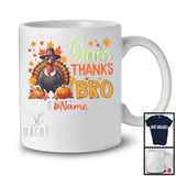 Personalized Custom Name Give Thanks Bro; Happy Thanksgiving Turkey; Fall Leaves Pumpkins T-Shirt