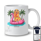 Personalized Custom Name Golden Retriever On Flamingo Float; Lovely Summer Hawaii Pool Beach T-Shirt