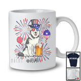 Personalized Custom Name Husky Drinking Beer, Lovely 4th Of July Fireworks, Patriotic T-Shirt