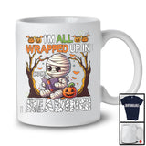 Personalized Custom Name I'm All Wrapped Up In Reading; Scary Halloween Mummy Book Nerd T-Shirt