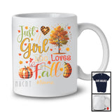 Personalized Custom Name Just A Girl Who Loves Fall; Wonderful Thanksgiving Tree; Plaid Pumpkins T-Shirt