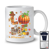 Personalized Custom Name LOVE Pharmacist; Happy Thanksgiving Plaid Pumpkin Pills; Fall Leaves T-Shirt