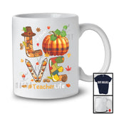 Personalized Custom Name LOVE Teacher; Happy Thanksgiving Plaid Pumpkin Pencil; Fall Leaves T-Shirt