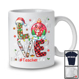 Personalized Custom Name LOVE Teacher; Lovely Christmas Plaid Ornament Pencil; Teacher T-Shirt