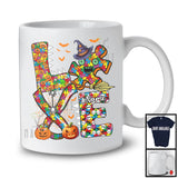 Personalized Custom Name LOVE; Proud Halloween Autism Awareness Witch Puzzle Pieces T-Shirt