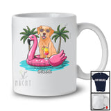 Personalized Custom Name Labrador Retriever On Flamingo Float; Lovely Summer Hawaii Pool Beach T-Shirt