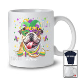 Personalized Custom Name Mardi Gras Mask Bulldog Face; Joyful Parades Jester Hat Beads T-Shirt