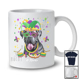 Personalized Custom Name Mardi Gras Mask Cane Corso Face; Joyful Parades Jester Hat Beads T-Shirt