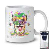 Personalized Custom Name Mardi Gras Mask Chihuahua Face; Joyful Parades Jester Hat Beads T-Shirt