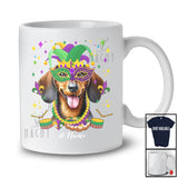 Personalized Custom Name Mardi Gras Mask Dachshund Face; Joyful Parades Jester Hat Beads T-Shirt