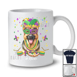 Personalized Custom Name Mardi Gras Mask German Shepherd Face; Joyful Parades Jester Hat Beads T-Shirt