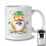 Personalized Custom Name Mardi Gras Mask Pomeranian Face; Joyful Parades Jester Hat Beads T-Shirt