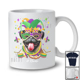 Personalized Custom Name Mardi Gras Mask Pug Face; Joyful Parades Jester Hat Beads T-Shirt