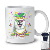 Personalized Custom Name Mardi Gras Mask Samoyed Face; Joyful Parades Jester Hat Beads T-Shirt