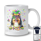 Personalized Custom Name Mardi Gras Mask Shelties Face; Joyful Parades Jester Hat Beads T-Shirt