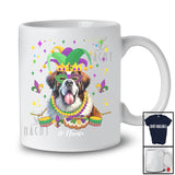 Personalized Custom Name Mardi Gras Mask St. Bernard Face; Joyful Parades Jester Hat Beads T-Shirt