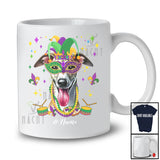 Personalized Custom Name Mardi Gras Mask Whippet Face; Joyful Parades Jester Hat Beads T-Shirt