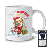 Personalized Custom Name Merry Woofmas; Lovely Christmas Lights Santa Corgi; Snowman T-Shirt