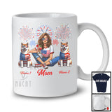 Personalized Custom Name Mom With Two Akita, Amazing 4th Of July Fireworks Patriotic T-Shirt