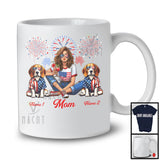 Personalized Custom Name Mom With Two Beagle, Amazing 4th Of July Fireworks Patriotic T-Shirt