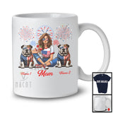 Personalized Custom Name Mom With Two Bulldog, Amazing 4th Of July Fireworks Patriotic T-Shirt