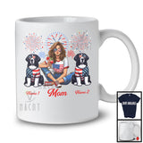 Personalized Custom Name Mom With Two Landseer, Amazing 4th Of July Fireworks Patriotic T-Shirt