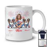 Personalized Custom Name Mom With Two Papillon, Amazing 4th Of July Fireworks Patriotic T-Shirt