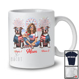 Personalized Custom Name Mom With Two Pit Bull, Amazing 4th Of July Fireworks Patriotic T-Shirt