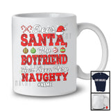 Personalized Custom Name My Boyfriend Has Been Very Naughty; Merry Christmas Santa; Couple T-Shirt