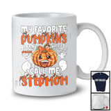 Personalized Custom Name My Favorite Pumpkins Call Me Stepmom; Lovely Halloween Plaid Family T-Shirt