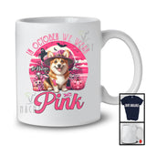 Personalized Custom Name October We Wear Pink; Lovely Breast Cancer Halloween Corgi Witch T-Shirt