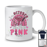 Personalized Custom Name October We Wear Pink; Lovely Breast Cancer Ribbon; Hair Stylist Rainbow T-Shirt