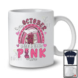 Personalized Custom Name October We Wear Pink; Lovely Breast Cancer Ribbon; Librarian Rainbow T-Shirt