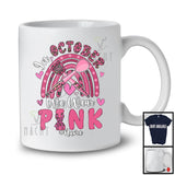 Personalized Custom Name October We Wear Pink; Lovely Breast Cancer Ribbon; Lunch Lady Rainbow T-Shirt