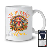 Personalized Custom Name One Thankful Nana; Lovely Thanksgiving Flowers Turkey; Family T-Shirt