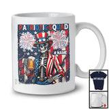 Personalized Custom Name Patriotic Squad, Proud 4th Of July Skeleton Drinking Beer, USA Drunker T-Shirt