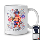 Personalized Custom Name Pig Drinking Beer, Lovely 4th Of July Fireworks, Farmer Patriotic T-Shirt