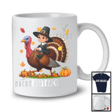 Personalized Custom Name Pilgrim Boy Riding Turkey; Lovely Thanksgiving Pumpkin; Boys Family T-Shirt