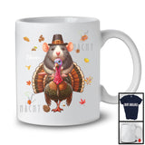 Personalized Custom Name Pilgrim Rat Riding Turkey; Lovely Thanksgiving Fall Leaves T-Shirt