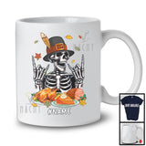 Personalized Custom Name Pilgrim Skeleton Dinner; Amazing Thanksgiving Fall Leaves; Family T-Shirt